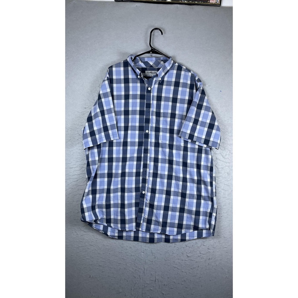 Sun River Shirt Mens 2XL Blue Plaid Short Sleeve Button Down Front Casual
